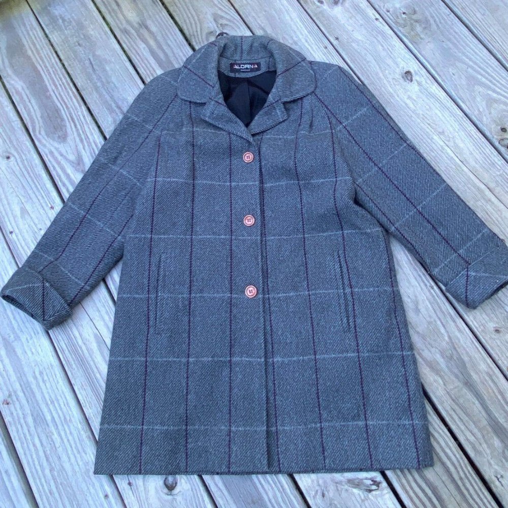 ALORNA Vintage Women's Gray Plaid Wool/ Nylon Coat Jacket Made In The USA - Picture 3 of 12